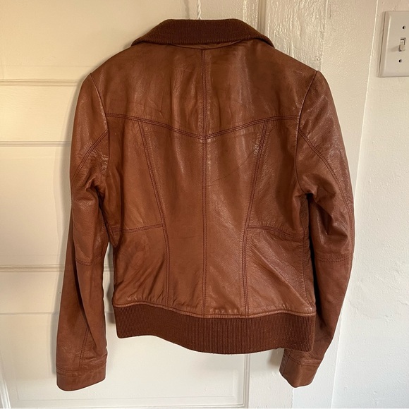 Black Rivet Leather Jacket Brown Size XS Zipper - Picture 2 of 6